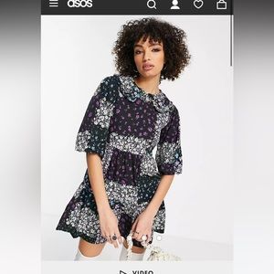 2 Violet Romance smock mini dresses frill collar patchwork floral print size